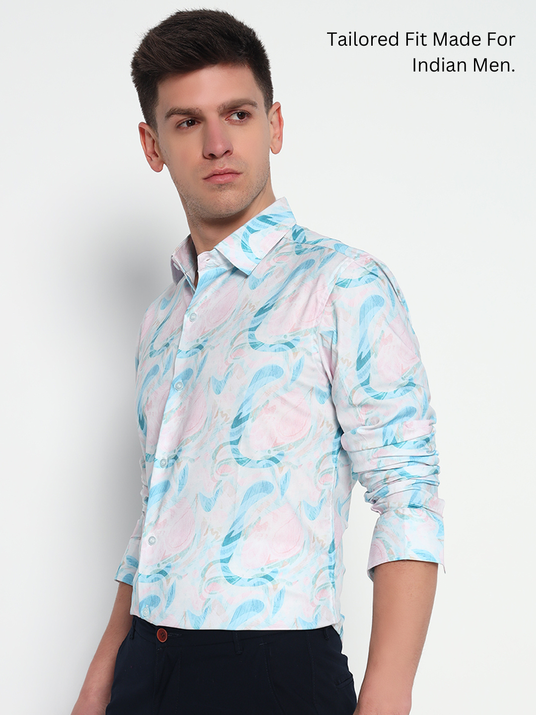 Blue Floral Printed Shirt – Tailored Fit | 100% Viscose