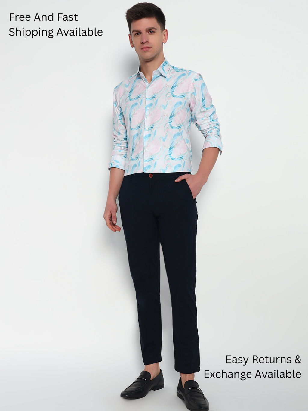 Blue Floral Printed Shirt – Tailored Fit | 100% Viscose