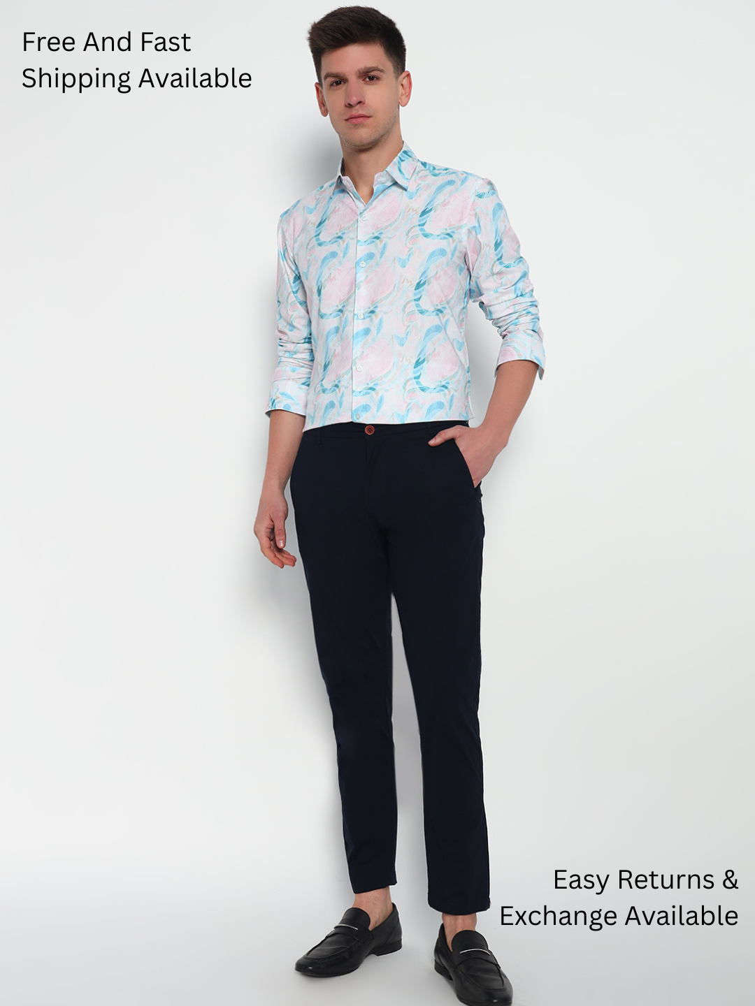 Blue Floral Printed Shirt – Tailored Fit | 100% Viscose