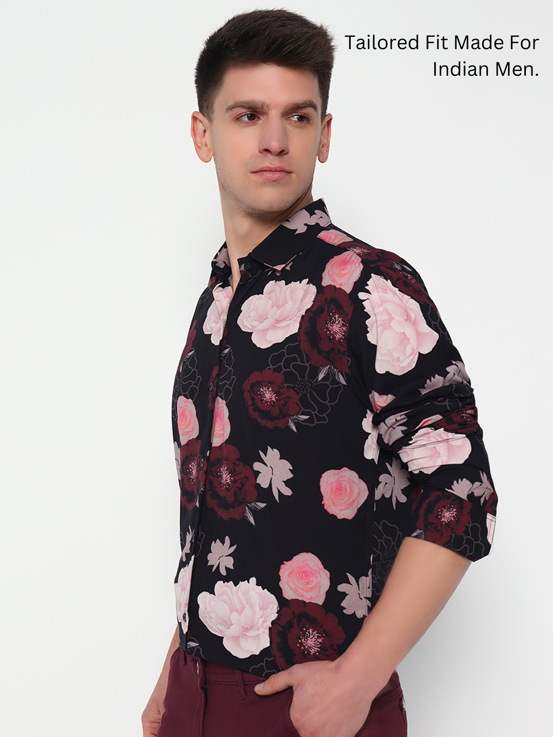 Black Floral Printed Shirt – Tailored Fit | 100% Viscose