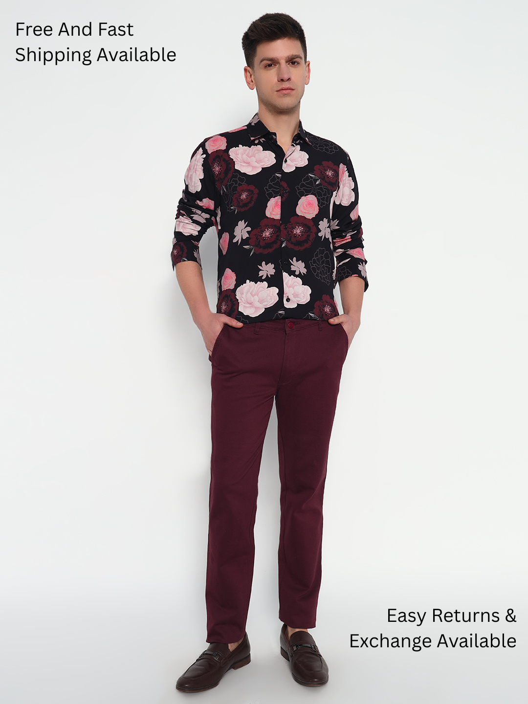 Black Floral Printed Shirt – Tailored Fit | 100% Viscose
