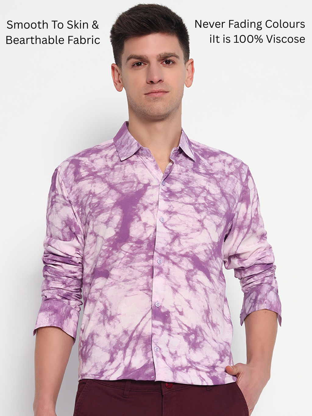 Purple Marble Printed Shirt - Tailored Fit | 100% Viscose