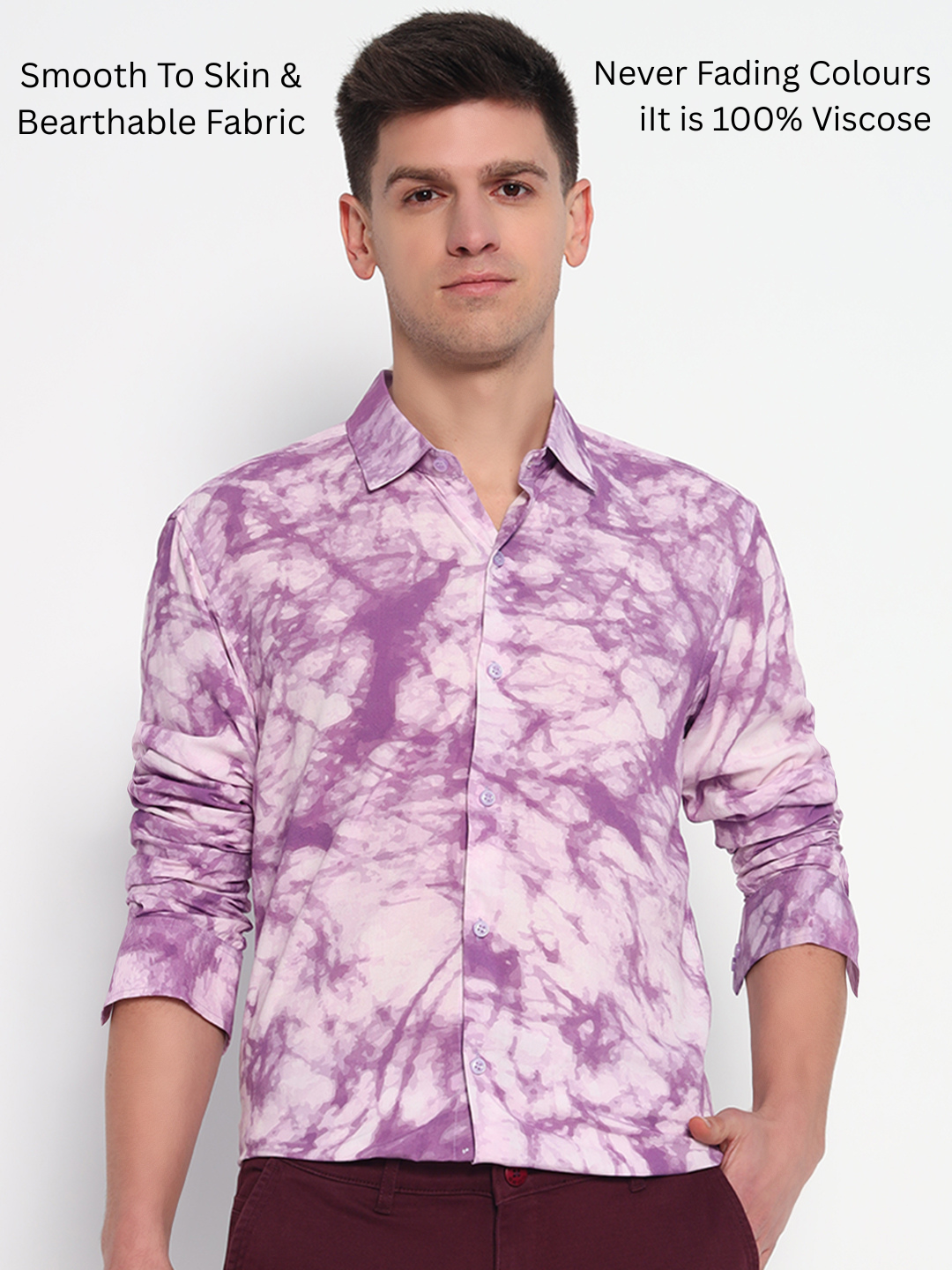 Purple Marble Printed Shirt - Tailored Fit | 100% Viscose