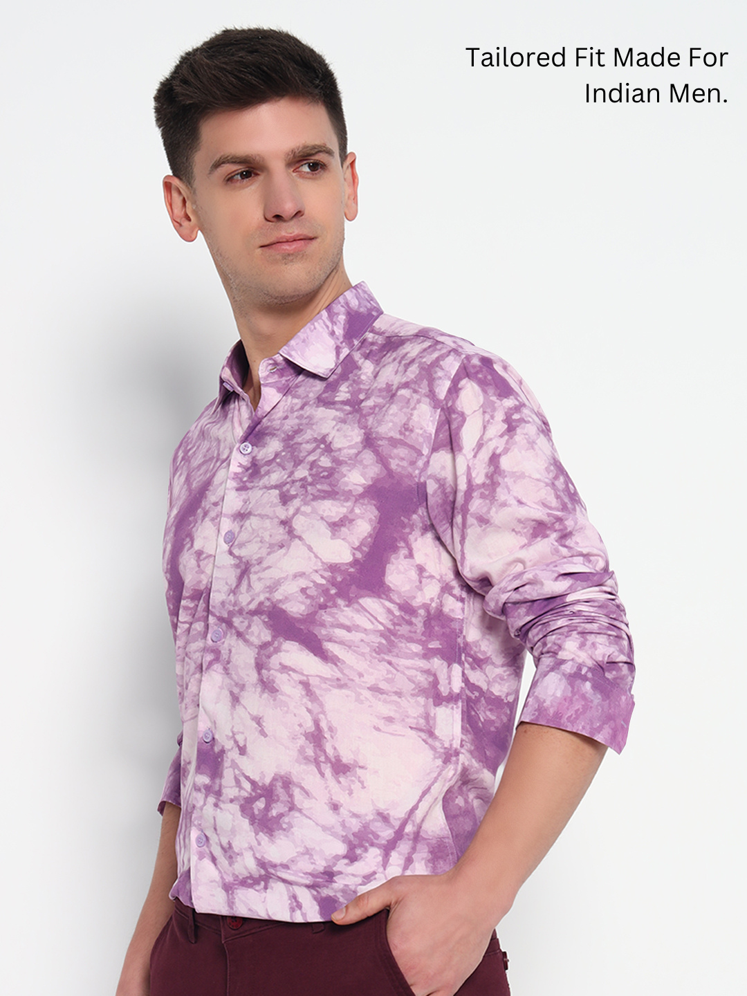 Purple Marble Printed Shirt - Tailored Fit | 100% Viscose