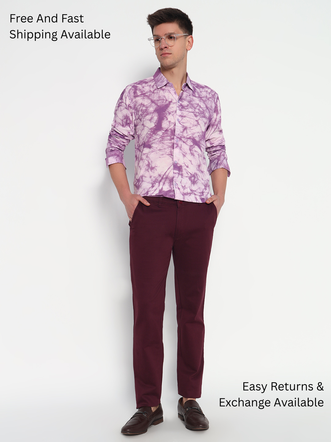 Purple Marble Printed Shirt - Tailored Fit | 100% Viscose