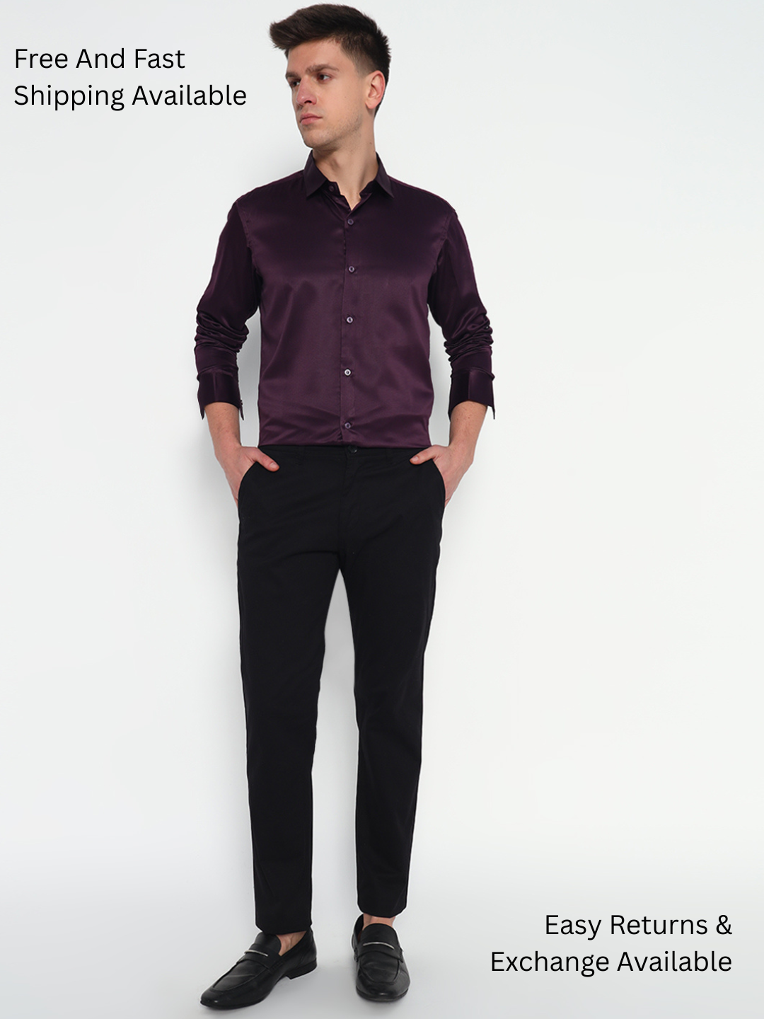 Magenta Violet Satin Shirt - Bold Elegance | After-Dark Perfection